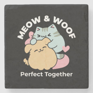 Meow & Woof perfekt zusammen - Niedliche Katze und Steinuntersetzer