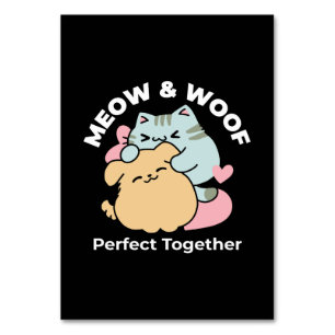 Meow & Woof perfekt zusammen - Niedliche Katze und Tischnummer