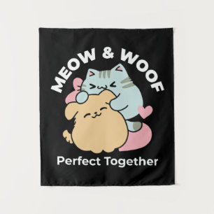 Meow & Woof perfekt zusammen - Niedliche Katze und Wandteppich