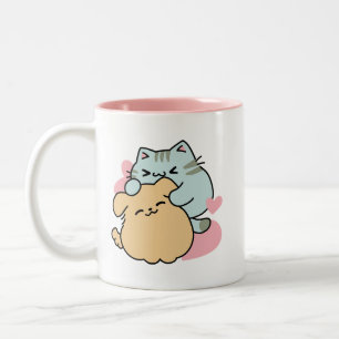Meow & Woof perfekt zusammen - Niedliche Katze und Zweifarbige Tasse