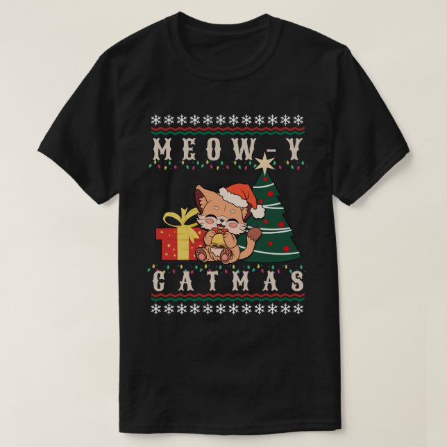 Meow-y Catmas Weihnachtsbaum Weihnachtsmädchen Jun T-Shirt (Design vorne)