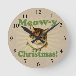 Meow-y Christmas, Cute Holiday Cat Animal Runde Wanduhr