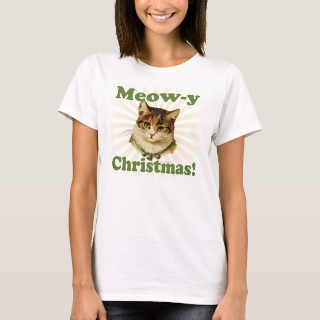Meow--yweihnachten, niedliches T-Shirt (Vorderseite)