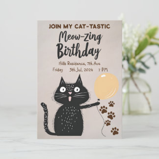 Meow-zing Geburtstag! Black Cat Join My Cat-Tastic Einladung