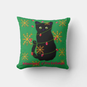 Meowa Cat Christmas glitzernde Goldschneeflocken Kissen
