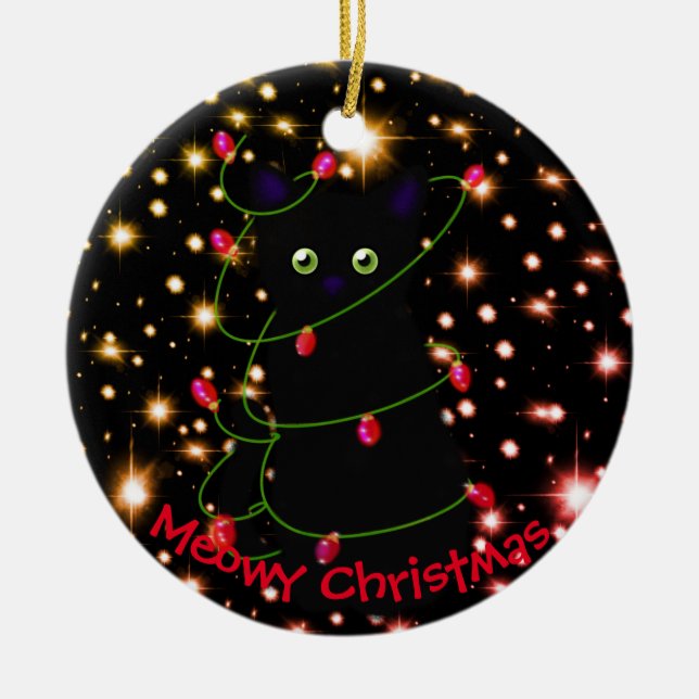 Meowa Cat Christmas Twinkle Lichter Keramik Ornament (Vorne)