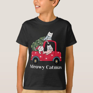 Meowa Catmas Funny Christmas Cat Red Truck T-Shirt