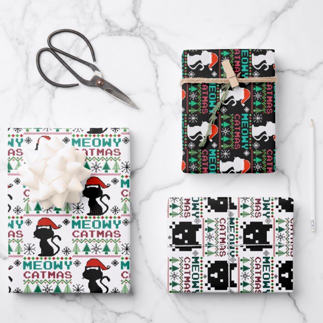 Meowa Catmas Weihnachten Weihnachtskat Ugly Sweate Geschenkpapier Set (Vorderseite)