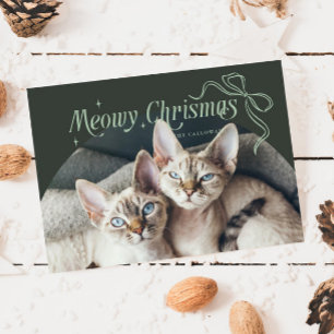 Meowa Christmas Cat Foto Green Holiday Card Feiertagskarte
