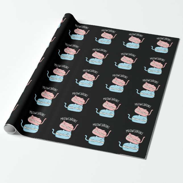 Meowcarons Funny Macaron Pun Dark BG Geschenkpapier (Ungerollt)