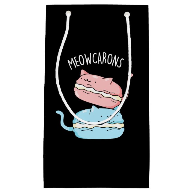 Meowcarons Funny Macaron Pun Dark BG Kleine Geschenktüte (Vorderseite)