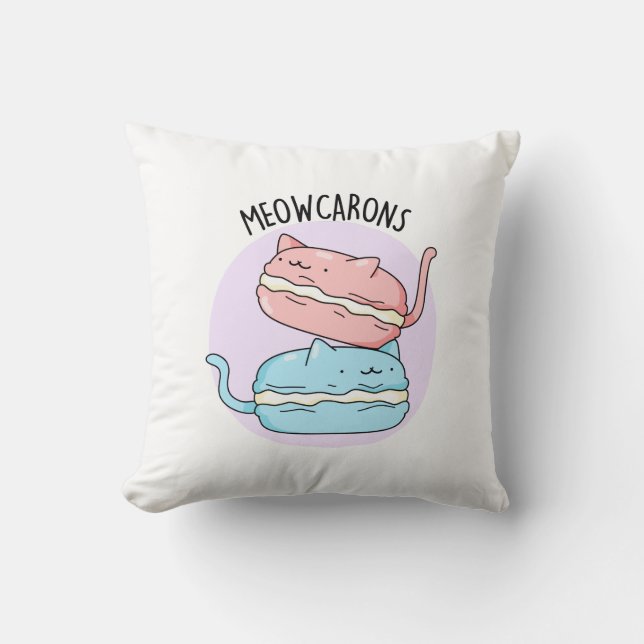 Meowcarons Funny Macaron Pun Kissen (Vorderseite)