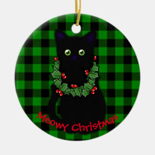 Meowcat Weihnachten Weihnachtskranz Rot grün Keramik Ornament