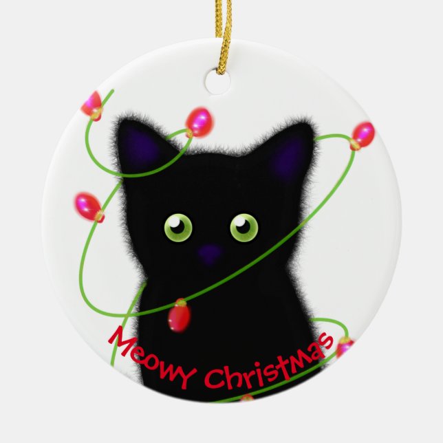 Meowcat Weihnachts-Rotgrüne Tinkelleuchten Keramik Ornament (Vorne)
