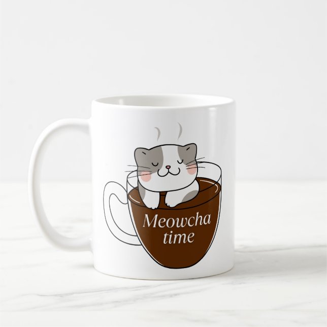 Meowcha Time Chat in Coffee Cup Design Kaffeetasse (Links)