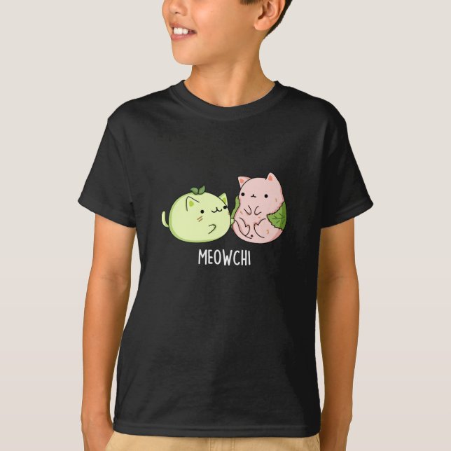 Meowchi Funny Mochi Pun Dark BG T-Shirt (Vorderseite)