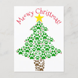 MeowChristmas Funny Cat Paw Print Foto Feiertagspostkarte