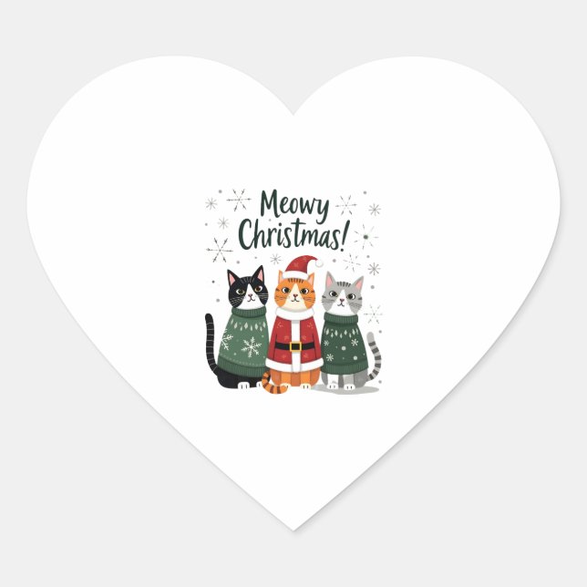 MeowChristmas Funny Cat Weihnachten Weihnachten We Herz-Aufkleber (Vorderseite)