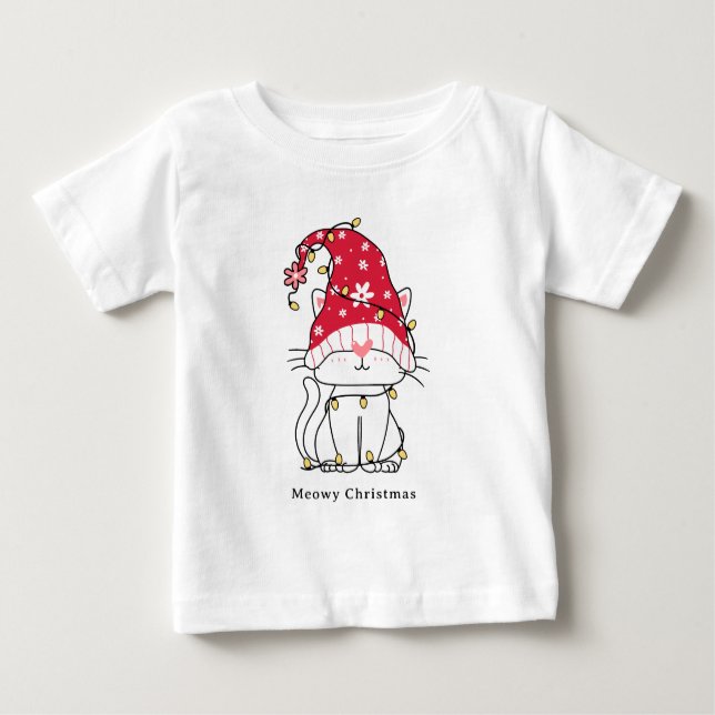 MeowChristmas Funny Niedliche Weihnachtskatze Baby T-shirt (Vorderseite)