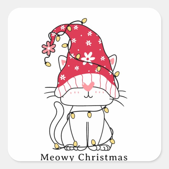 MeowChristmas Funny Niedliche Weihnachtskatze Quadratischer Aufkleber (Vorderseite)