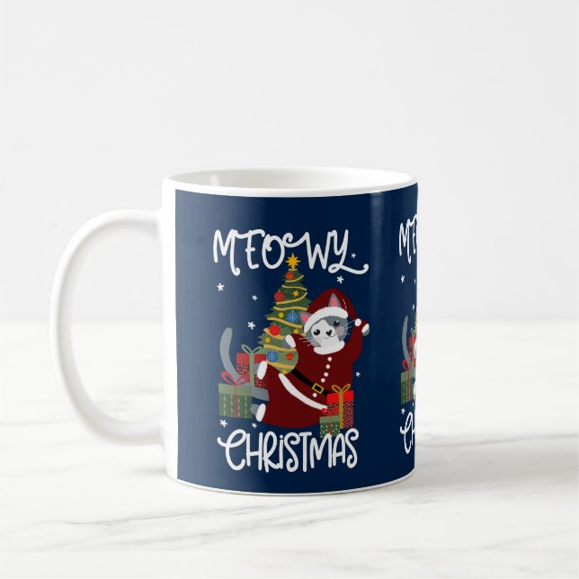 MeowChristmas Niedlich Funny Cat Lover Kaffeetasse (Links)