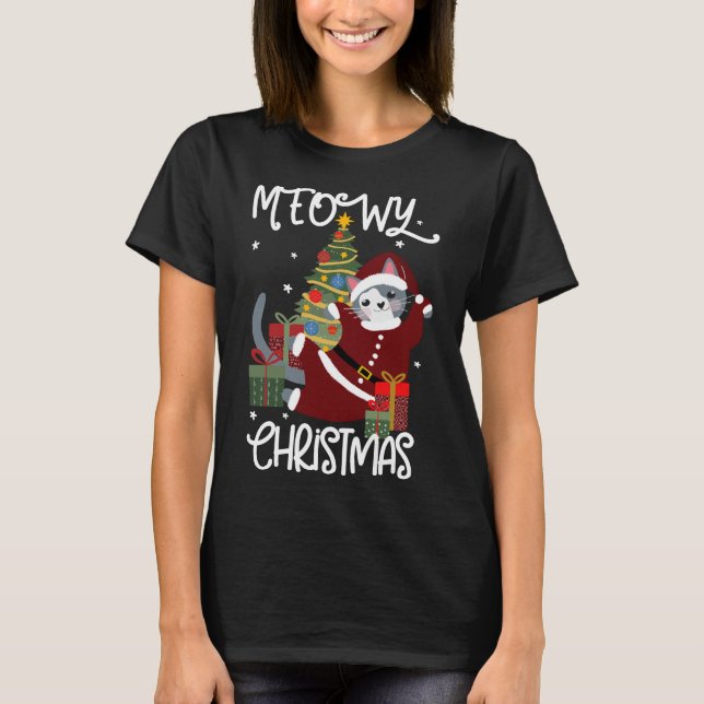 MeowChristmas Niedlich Funny Cat Lover T-Shirt (Vorderseite)