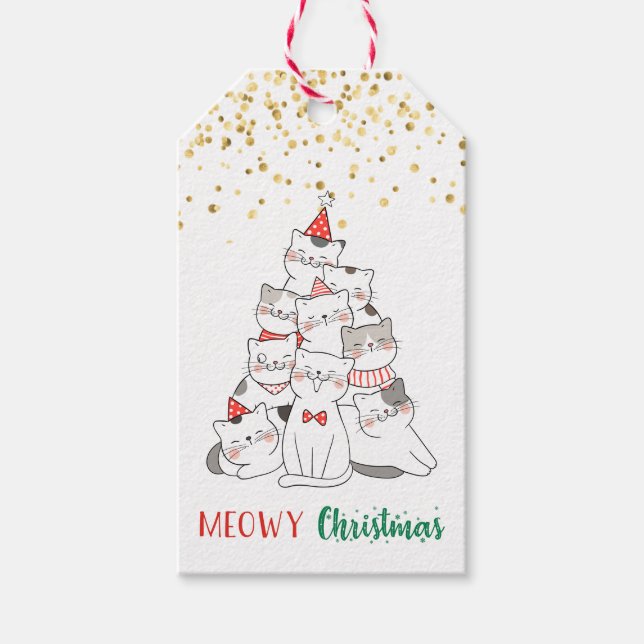 MeowChristmas Niedlich Funny Funny Pun Cat Kitty L Geschenkanhänger (Vorderseite)