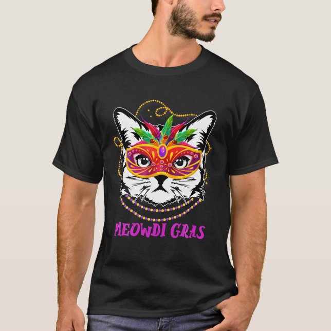 Meowdi Gras Niedlich Cat Funny Mardi Gras Kostüm f T-Shirt (Vorderseite)