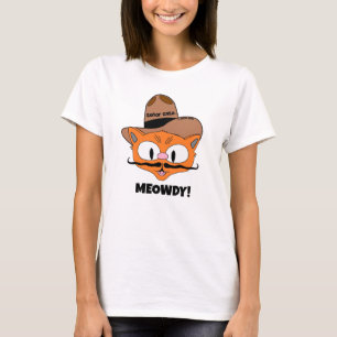 MEOWDY! Cartoon Mustache Cowboy Cat T - Shirt