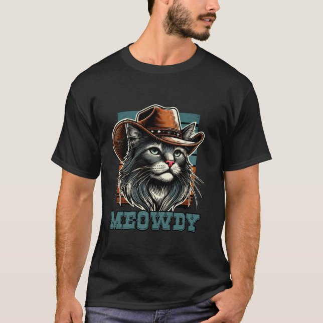 Meowdy Cat Cowboy Cowgirl Meow Howdy Halloween Cos T-Shirt (Vorderseite)