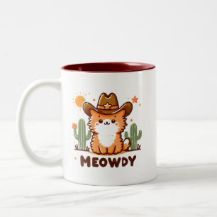 Meowdy Cowboy Hat Cactus cat Zweifarbige Tasse