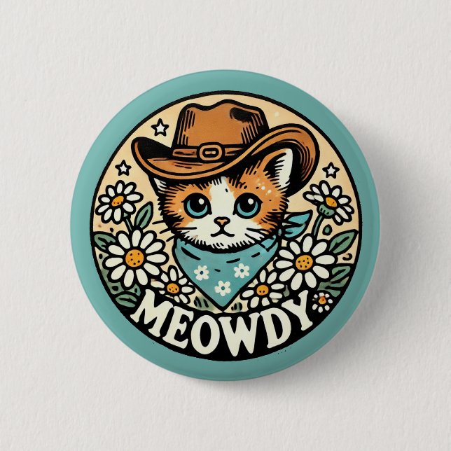 Meowdy Cowboy Kitty Cat Button (Vorderseite)