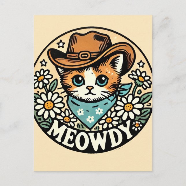 Meowdy Cowboy Kitty Cat Postkarte (Vorderseite)