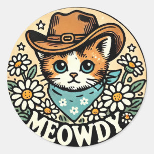 Meowdy Cowboy Kitty Cat Runder Aufkleber