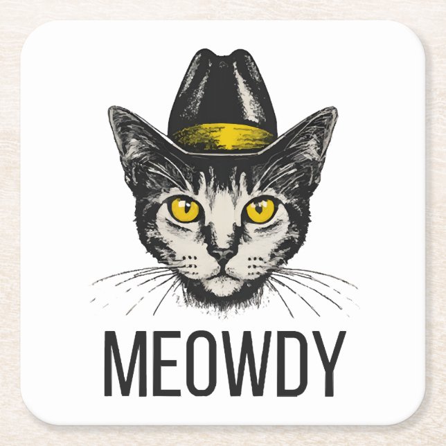 Meowdy Funny Cat Rechteckiger Pappuntersetzer (Vorderseite)