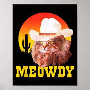 Meowdy! Funny Country Music Cat Cowboy Hat Vintag Poster