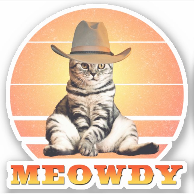 Meowdy Funny Cowboy Cat Aufkleber (Vorderseite)