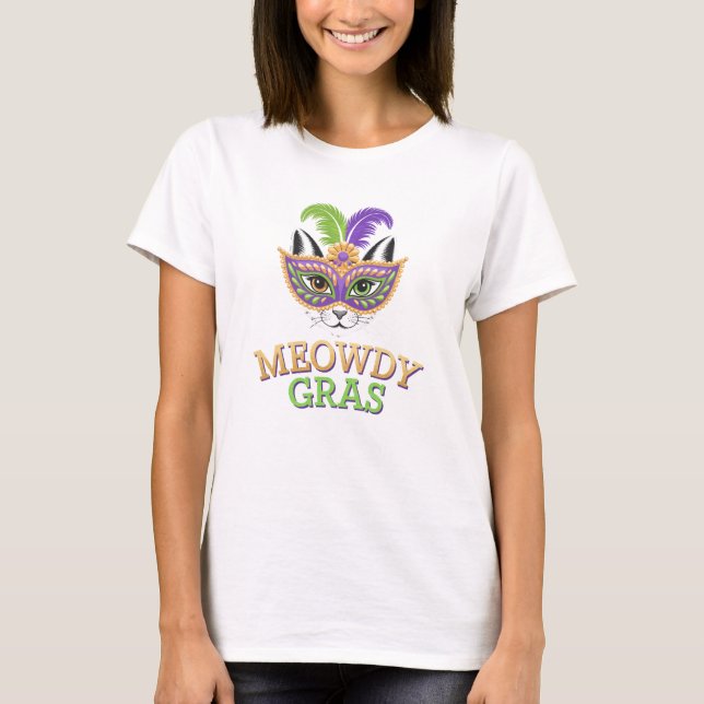 Meowdy Gras Cat Mardi Gras T-Shirt (Vorderseite)