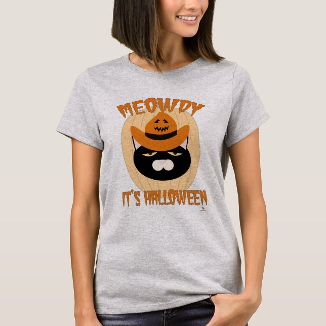 Meowdy Halloween Cat Fun Cartoon T-Shirt (Vorderseite)