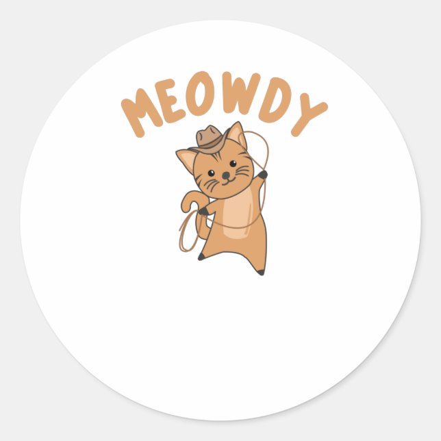Meowdy Howdy Cat Cowboy mit Lasso Niedlichen Katze Runder Aufkleber (Vorderseite)