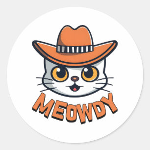 Meowdy! Niedlich Cowboy Cat Cartoon Runder Aufkleber