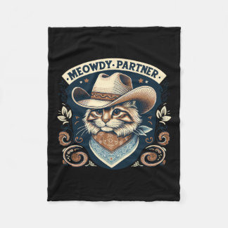 Meowdy Partner Cat Cowboy Hat Howdy Funny Country Fleecedecke