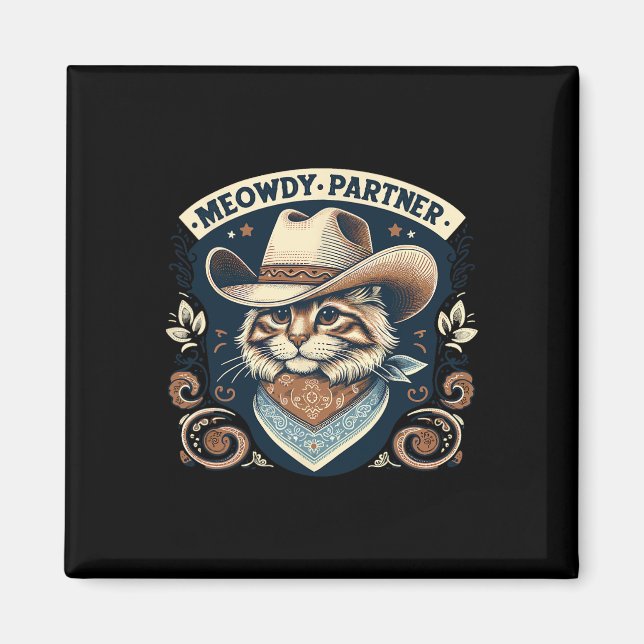 Meowdy Partner Cat Cowboy Hat Howdy Funny Country Magnet (Vorne)