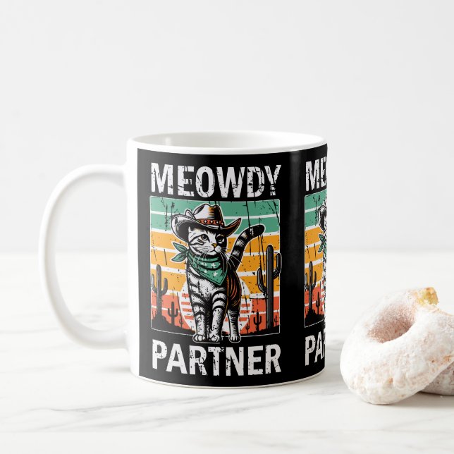 Meowdy Partner Cowboy Cat Eigentümer Katzenkatzen  Kaffeetasse (Mit Donut)
