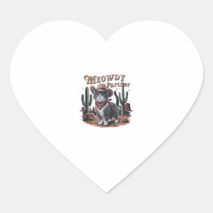 Meowdy Partner Cowboy Cat Vintag Herz-Aufkleber