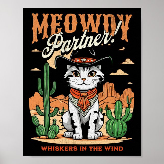 Meowdy Partner Cowboy Cat Vintager Cartoon Funny Poster (Vorne)
