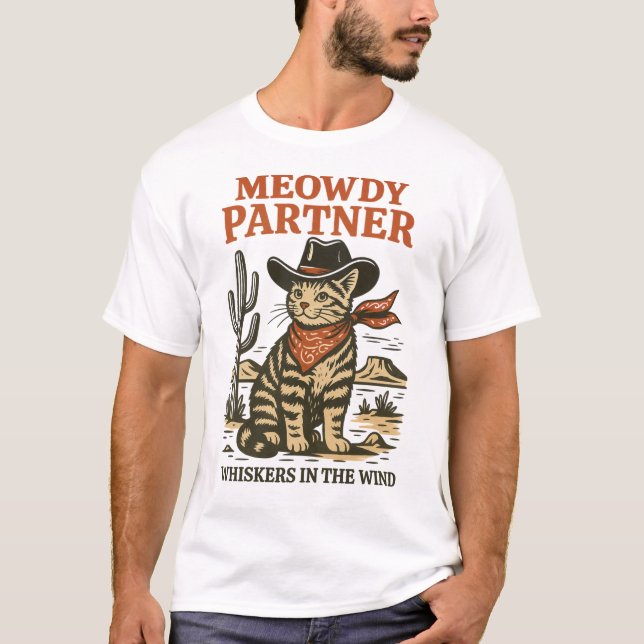 Meowdy Partner - Funny Cowboy Cat Western Design T-Shirt (Vorderseite)