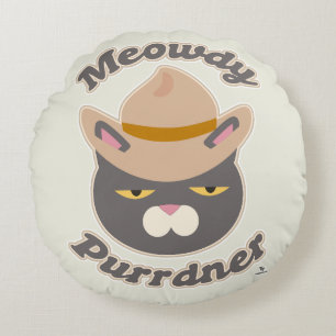 Meowdy Purrdner Fun Cowboy Cat Toon Art Rundes Kissen