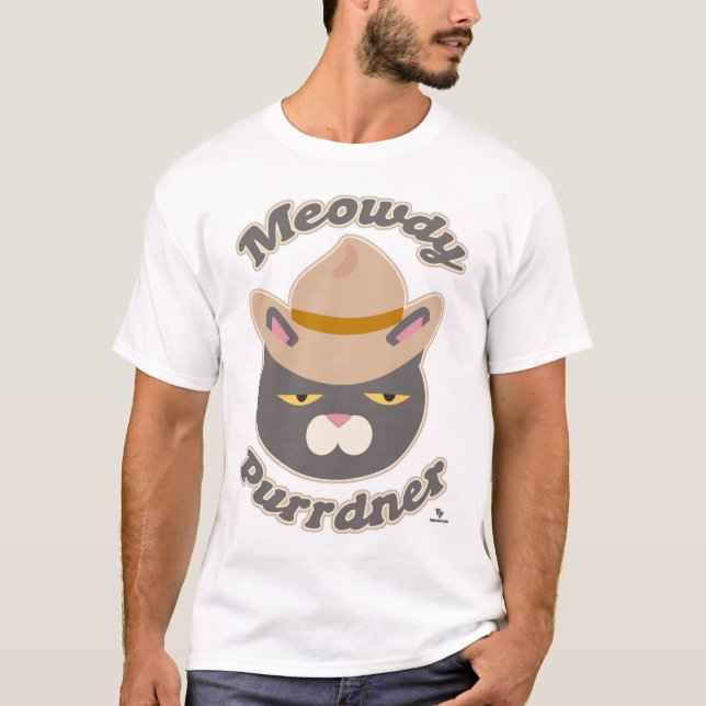 Meowdy Purrdner Niedlich Cowboy Hat Cat Slogan T-Shirt (Vorderseite)