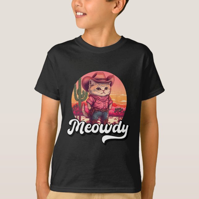 Meowdy Texas Cat Meme Country Music Cowgirl Niedli T-Shirt (Vorderseite)
